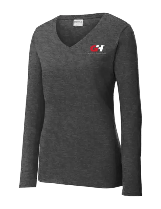 Womens  V-Neck Ring Spun Dark Heather Grey 4.5 oz Long Sleeve T-Shirt w/G&H Logo