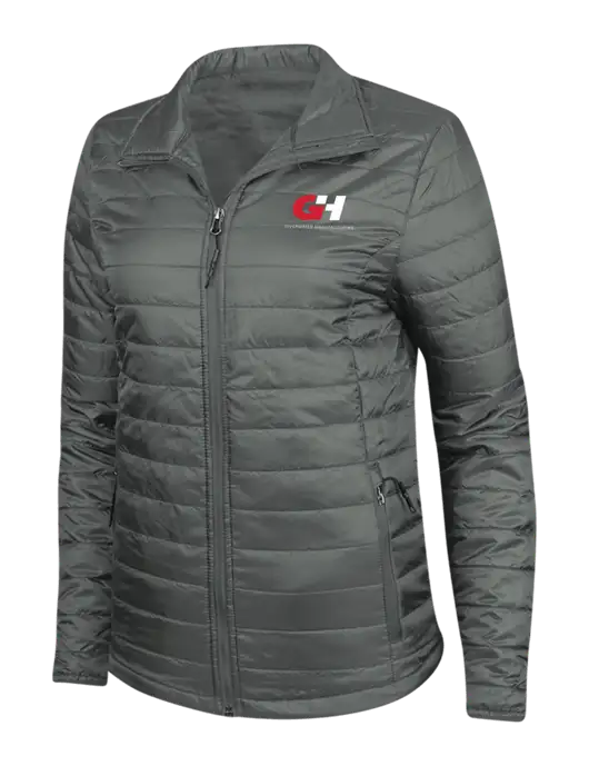 Dark Grey Womens Puffy Packable Jacket w/G&H Logo