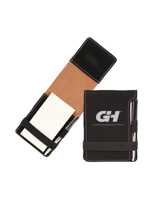 Black Leatherette Mini Notepad with Pen,  3.25 x 4.75 w/G&H Logo