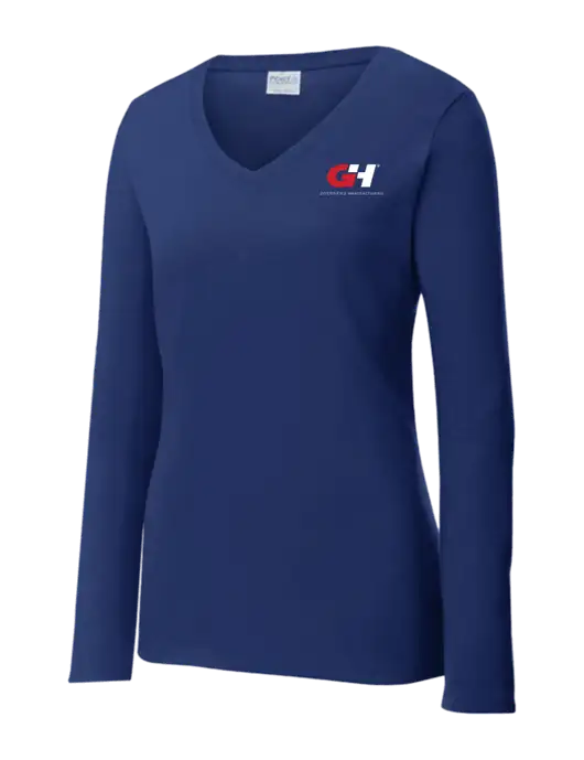 Womens  V-Neck Ring Spun Navy 4.5 oz Long Sleeve T-Shirt w/G&H Logo