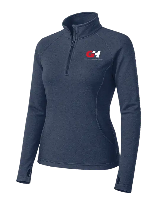 Navy Heather Womens Sport Wick Stretch 1/4 Zip Pullover w/G&H Logo