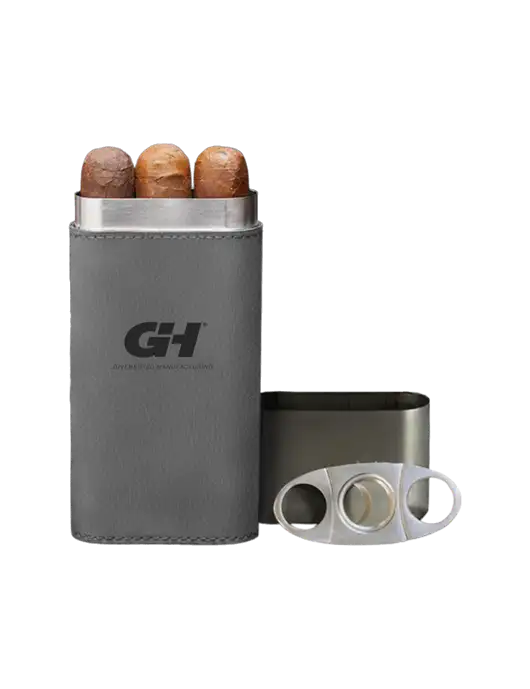 Grey Leatherette Cigar Case with Cutter w/G&H Logo