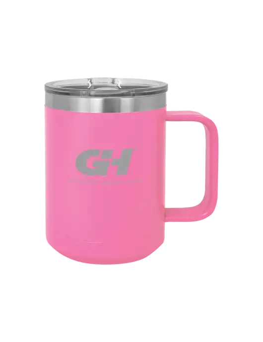Polar Camel 15 oz Powder Coated Pink Vacuum Insulated Mug with Slider Lid w/G&H Logo