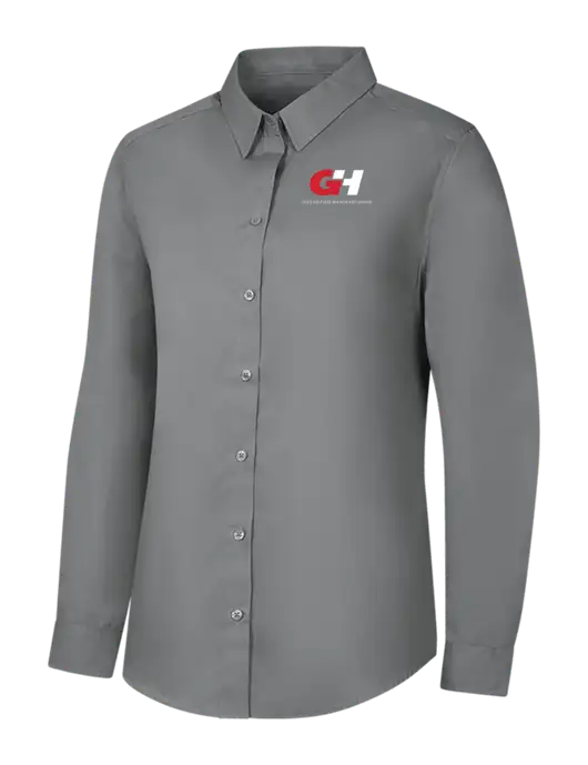 Womens Medium Grey Long Sleeve Carefree Poplin Shirt w/G&H Logo