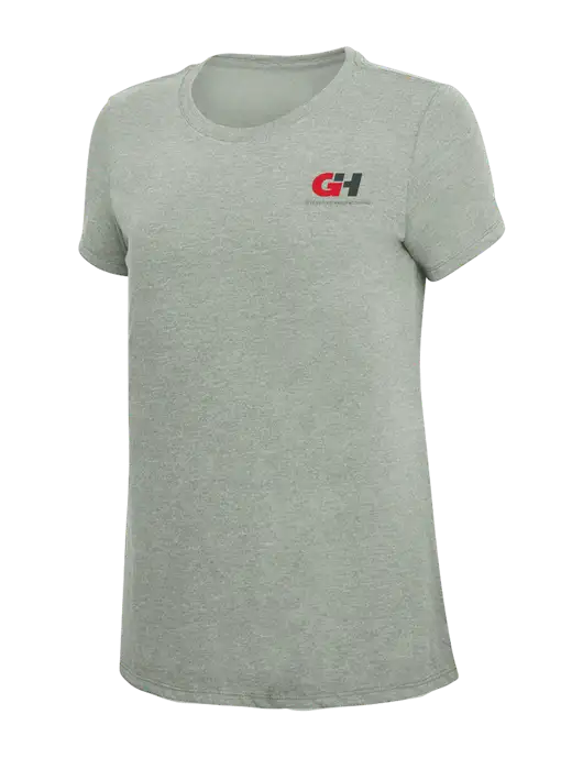 Womens Simply Soft Heathered Light Grey 4.5oz Poly/Combed Ring Spun Cotton T-Shirt w/G&H Logo