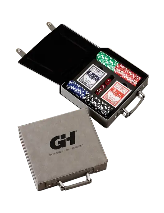 Grey Leatherette 100 Chip Poker Set w/G&H Logo
