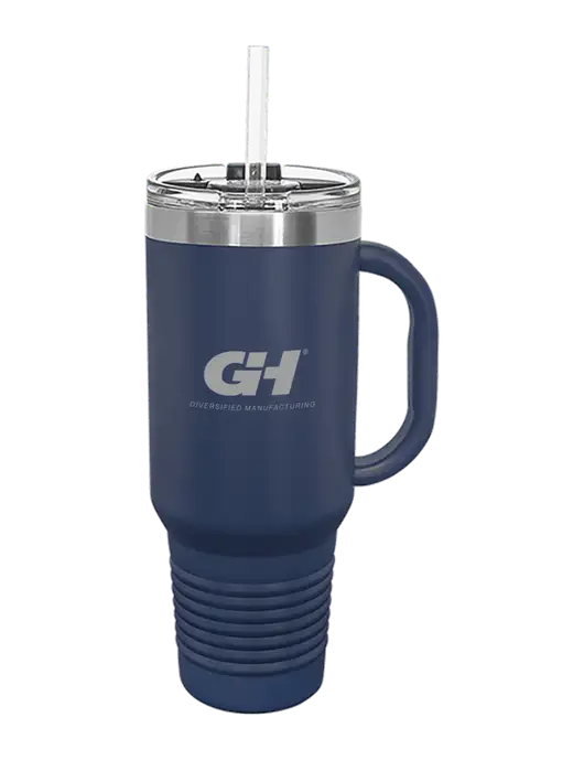 Polar Camel 40 oz. Powder Coated Vacuum Insulated Navy Travel Mug with Straw w/G&H Logo