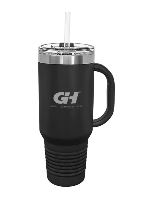 Polar Camel 40 oz. Powder Coated Vacuum Insulated Black Travel Mug with Straw w/G&H Logo