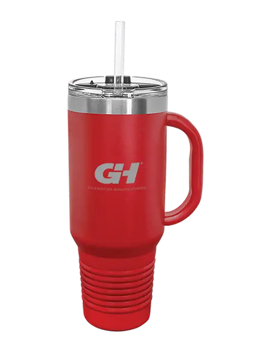 Polar Camel 40 oz. Powder Coated Vacuum Insulated Red Travel Mug with Straw w/G&H Logo