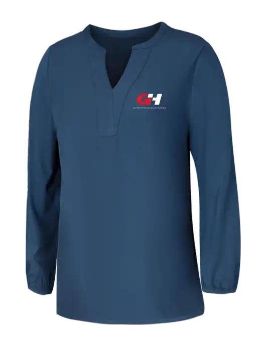 Mercer+Mettle Womens Light Navy Blue Grey Stretch Crepe 3/4 Sleeve Blouse w/G&H Logo