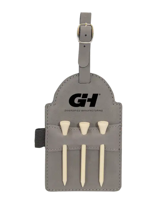 Grey Leatherette Golf Bag Tag with 3 Wooden Tees w/G&H Logo