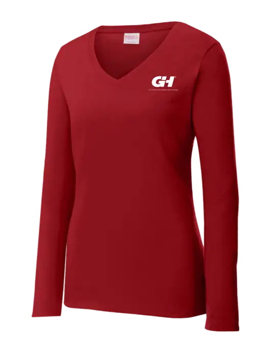 Womens V-Neck Ring Spun Cardinal 4.5 oz Long Sleeve T-Shirt w/G&H Logo