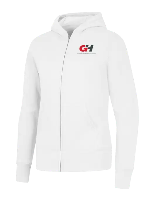 White Womens Core Fleece Full-Zip Hooded Sweatshirt w/G&H Logo