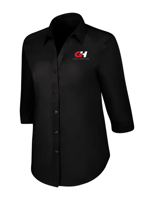Womens Black 3/4 Sleeve Carefree Poplin Shirt w/G&H Logo