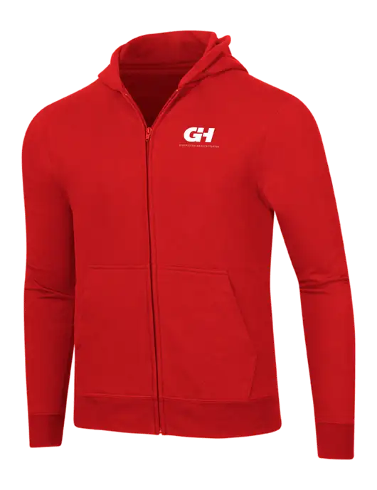 Bright Red 8.5 oz Ring Spun Zip Hooded Sweatshirt w/G&H Logo
