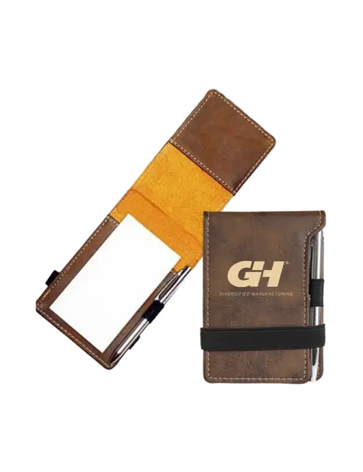 Rustic Leatherette Mini Notepad w/Pen, 3.25 x 4.75 w/G&H Logo