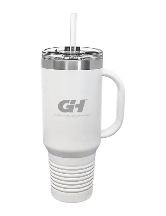Polar Camel 40 oz. Powder Coated Vacuum Insulated White Travel Mug with Straw w/G&H Logo
