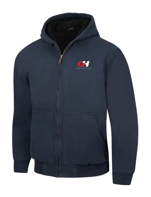 CornerStone Navy Washed Duck Cloth Insulated Hooded Work Jacket w/G&H Logo