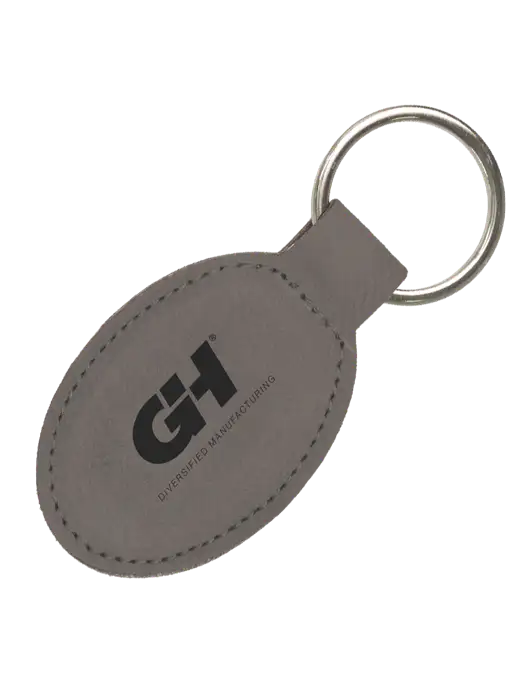 Grey Leatherette Oval Keychain w/G&H Logo