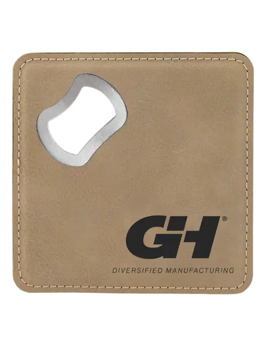 Tan Leatherette Bottle Opener Coaster w/G&H Logo