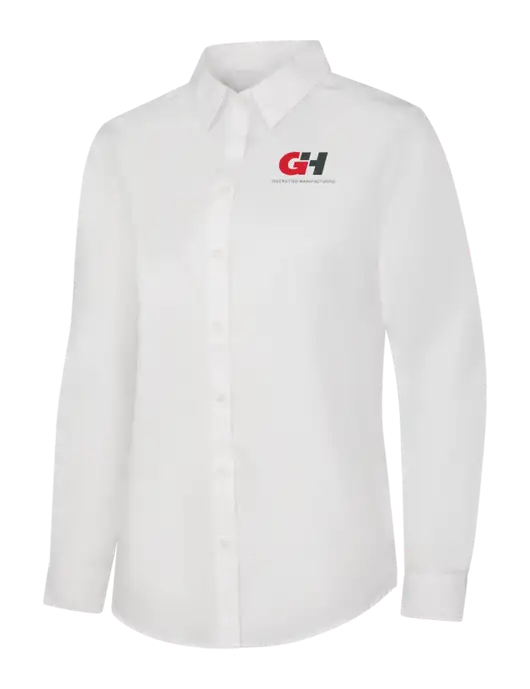 Womens White Long Sleeve Carefree Poplin Shirt w/G&H Logo