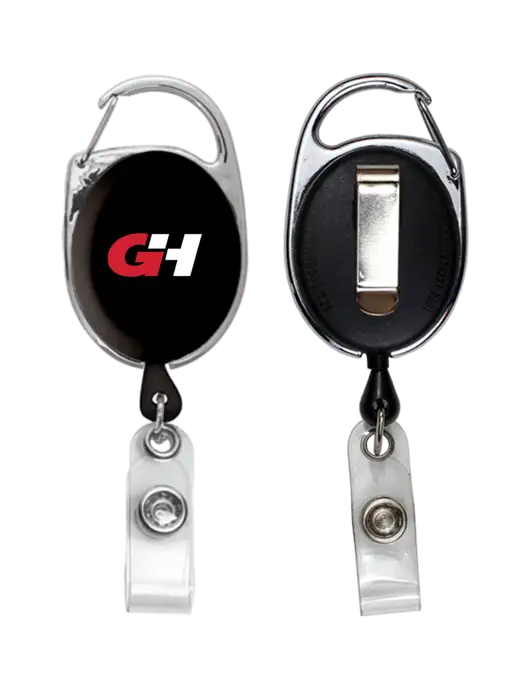 Black Carabiner Style Badge Reel and Badge Holder w/G&H Logo