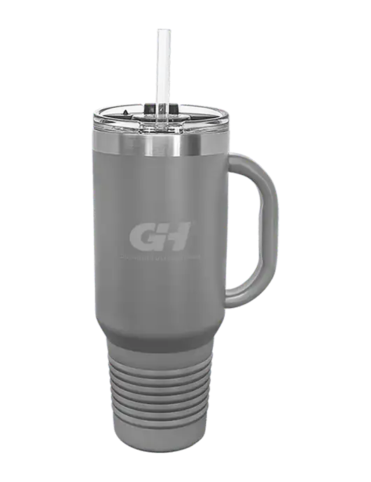Polar Camel 40 oz. Powder Coated Vacuum Insulated Grey Travel Mug with Straw w/G&H Logo