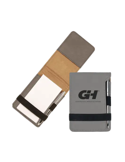 Grey Leatherette Mini Notepad with Pen,  3.25 x 4.75 w/G&H Logo