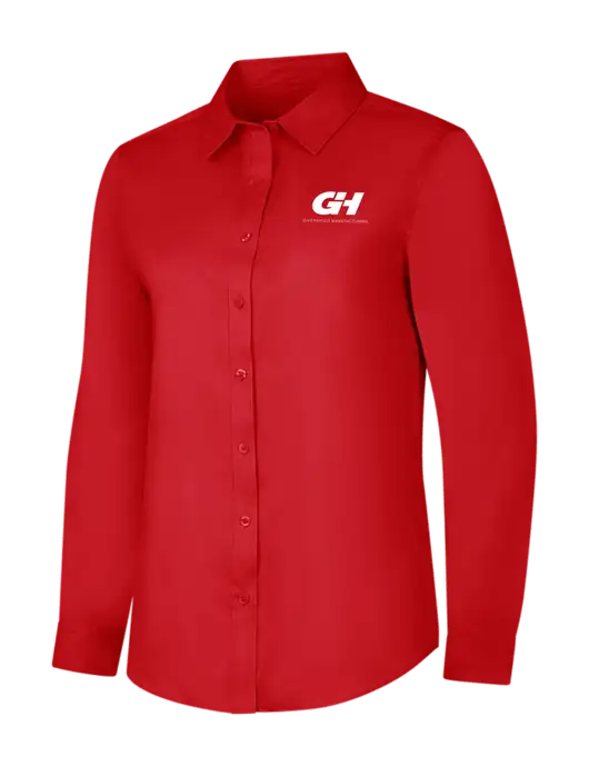 Red Womens Long Sleeve Superpro React Twill Shirt w/G&H Logo