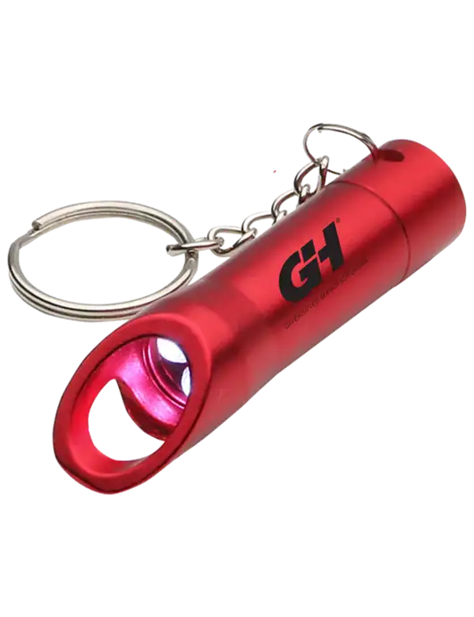 Red Pocket LED Flashlight with Bottle Opener & Keychain w/G&H Logo
