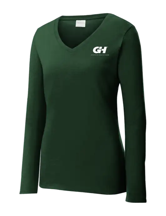 Womens  V-Neck Ring Spun Forest Green 4.5 oz Long Sleeve T-Shirt w/G&H Logo