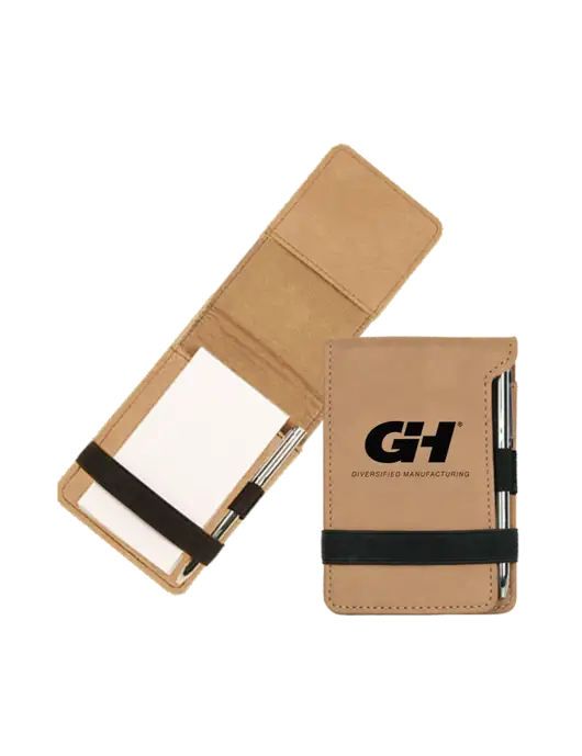 Tan Leatherette Mini Notepad with Pen,  3.25 x 4.75 w/G&H Logo