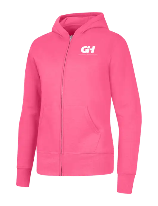 Neon Pink Womens Core Fleece Full-Zip Hooded Sweatshirt w/G&H Logo