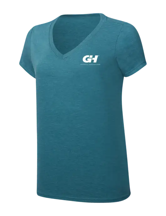Womens Simply Soft V-Neck Heather Teal 4.5oz  Poly/Combed Ring Spun Cotton T-Shirt w/G&H Logo