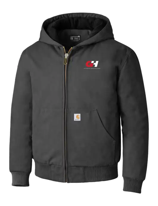 Carhartt Dark Grey Quilted-Flannel-Lined Duck Active Jacket w/G&H Logo