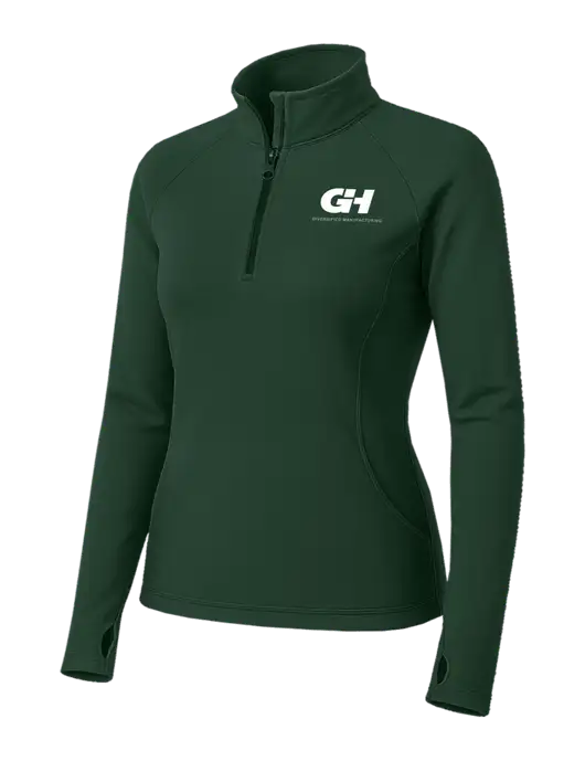 Dark Green Womens Sport Wick Stretch 1/4 Zip Pullover w/G&H Logo