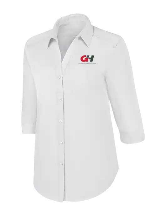 Womens White 3/4 Sleeve Carefree Poplin Shirt w/G&H Logo