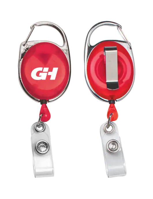 Red Carabiner Style Badge Reel and Badge Holder w/G&H Logo