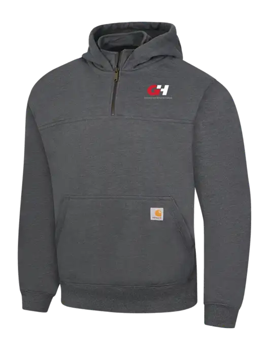 Carhartt Dark Grey Heather Rain Defender Paxton Heavyweight Hooded 1/4 Zip Mock Sweatshirt w/G&H Logo