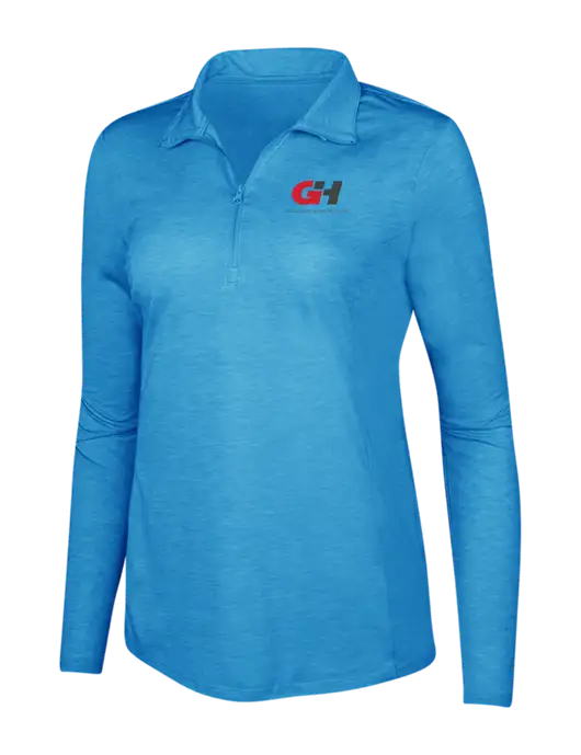 Light Blue Heather Womens Posicharge Tri-Blend Wicking 1/4 Zip Pullover w/G&H Logo