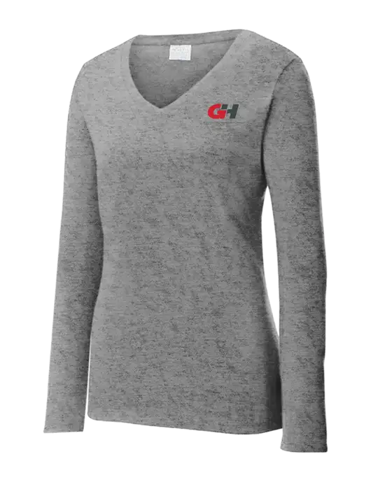 Womens  V-Neck Ring Spun Grey Heather 4.5 oz Long Sleeve T-Shirt w/G&H Logo
