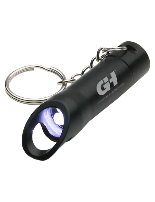 Black Pocket LED Flashlight with Bottle Opener & Keychain w/G&H Logo