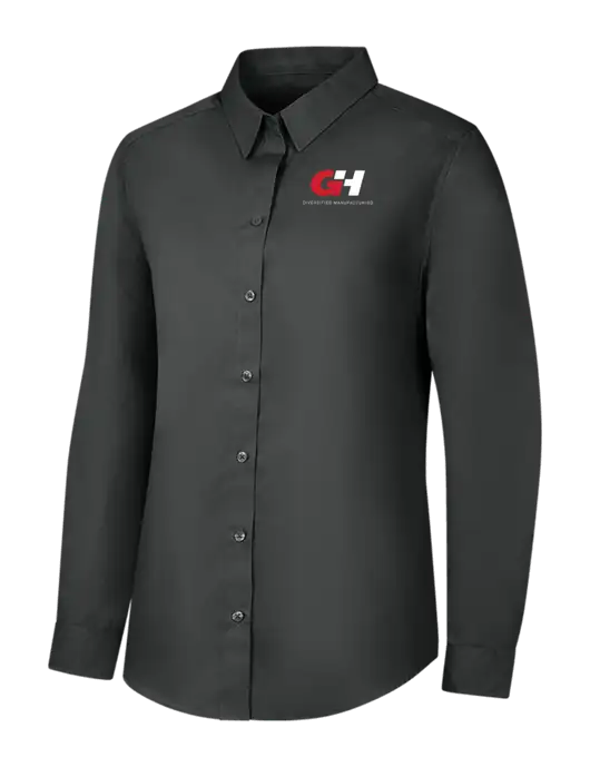 Womens Dark Grey Long Sleeve Carefree Poplin Shirt w/G&H Logo