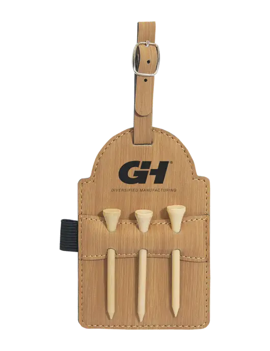 Bamboo Leatherette Golf Bag Tag with 3 Wooden Tees w/G&H Logo