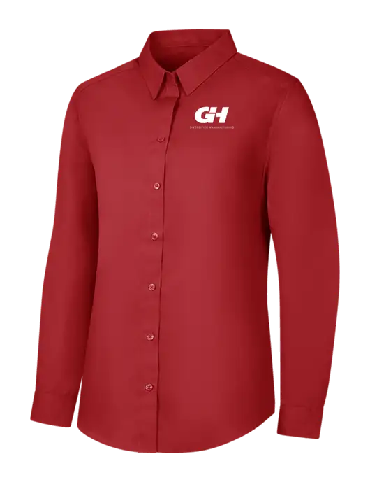 Womens Rich Red  Long Sleeve Carefree Poplin Shirt w/G&H Logo