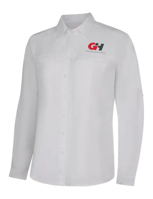 Womens White Long Sleeve UV Daybreak Shirt w/G&H Logo