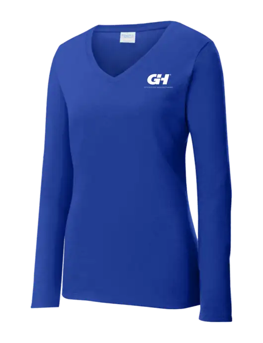 Womens  V-Neck Ring Spun Royal 4.5 oz Long Sleeve T-Shirt w/G&H Logo
