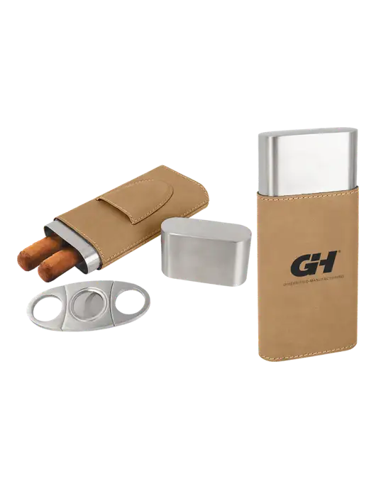 Tan Leatherette Cigar Case with Cutter w/G&H Logo