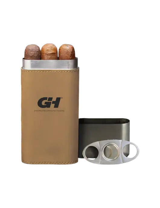 Tan Leatherette Cigar Case with Cutter w/G&H Logo