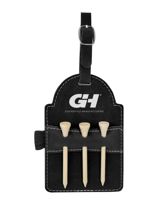 Black Leatherette Golf Bag Tag with 3 Wooden Tees w/G&H Logo